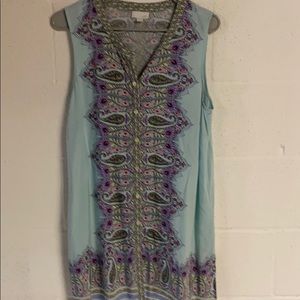 J Jill dress mint green  Med pink print EUC  cute